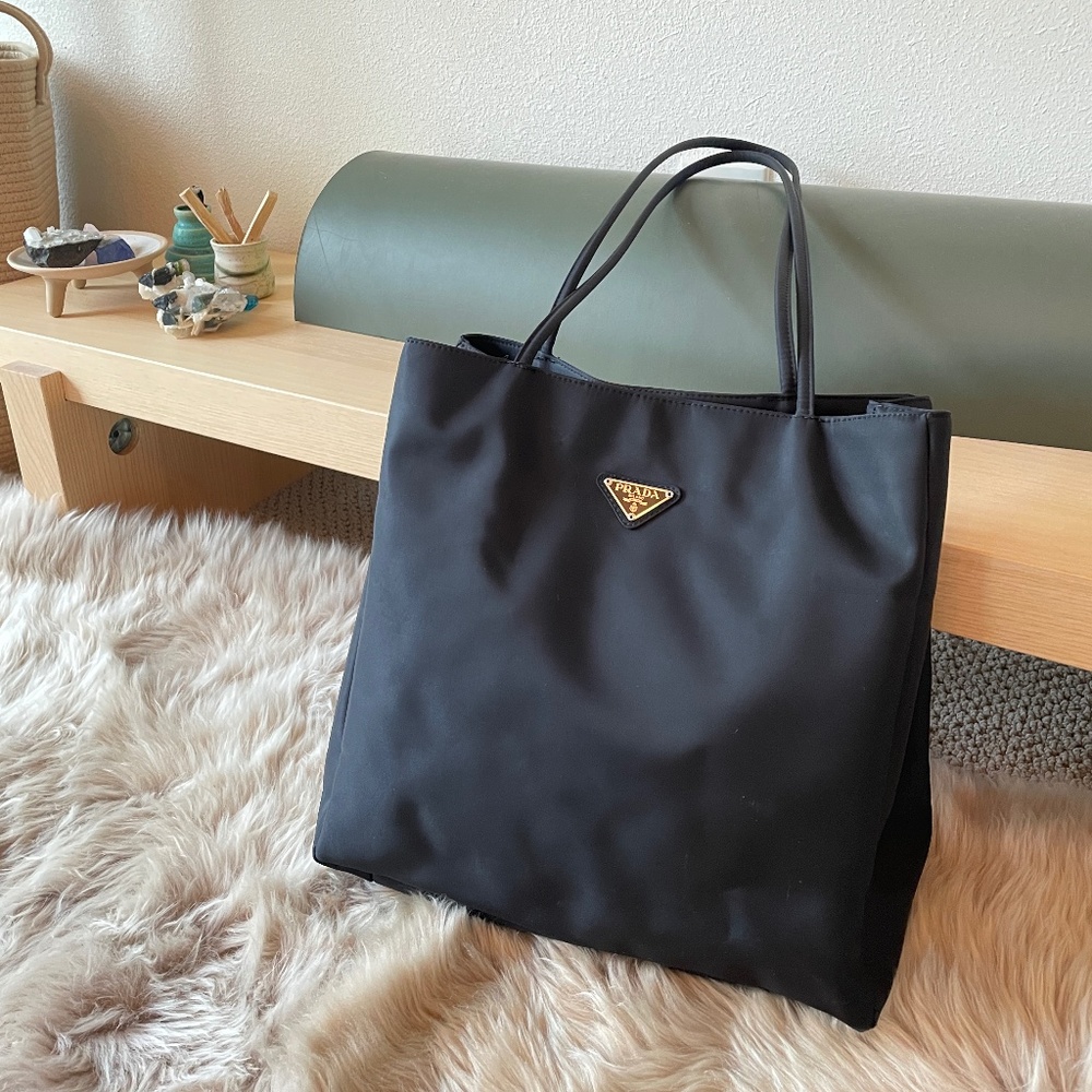 Authentic Prada Shoulder Bag Vintage Tote Shoulder Black Nylon bag 13” laptop